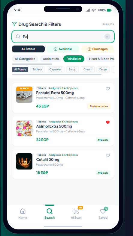 Drug Search and Filters Screen